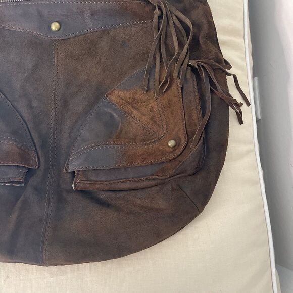 Vintage Steve Madden Western Boho Leather Fringe Brown Leather Tote Bag Purse - Picture 4 of 14